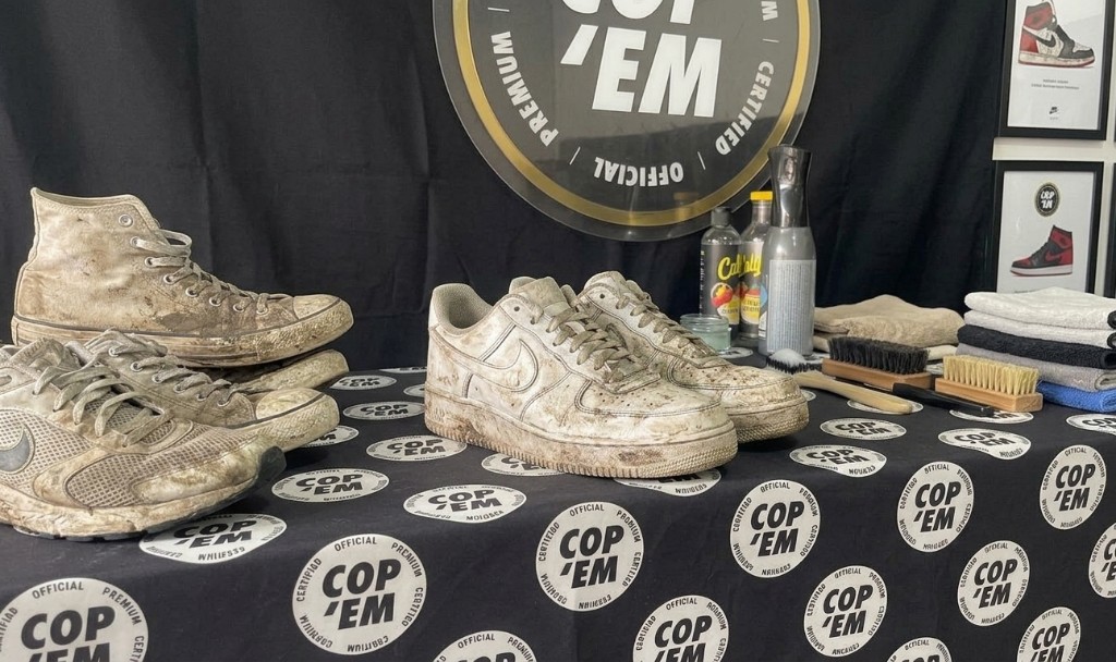 Dirty white trainers before professional cleaning